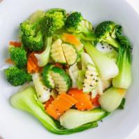 Large Steamed Veggies · Broccoli, Bok-choy, Zucchini, Carrot, and Cabbage