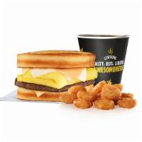 Grilled Breakfast Cheese Sandwich Combo · Grilled sausage or bacon or ham, American and swiss cheeses, and folded egg on sourdough toa...
