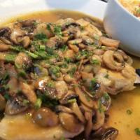 Chicken Marsala · Chicken breasts sautéed in a marsala wine sauce, mushrooms, and served with a side of penne ...