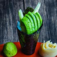 Avocado Handroll · Sushi Ingredients Wrapped with Seaweed in a Cone Shape.  Filling Contains Avocado, Cucumber,...