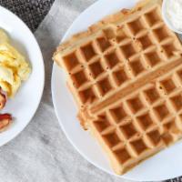 Create Your Own Perfect Waffle Combo · 2 eggs, 2 bacon or 2 sausages and choice of any specialty flavored waffle.