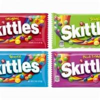 Skittles Taste The Rainbow® (4 Count) · Choose any 4 Skittles packs to TASTE THE RAINBOW!  Perfect for sharing!