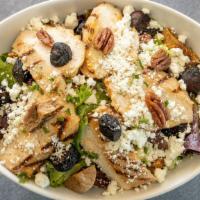 Fig Salad · On a bed of organic house greens, enjoy dried fits, candied pecans, goat cheese, and grilled...
