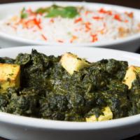 Saag Paneer · Indian cheese with fresh spinach.