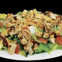 Grilled Chicken Salad · Lettuce, tomato, onion, cheese, lemon, cucumber.