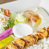 Grilled Chicken Skewer Meal Special · Grilled chicken skewers marinated with garlic and herbs.