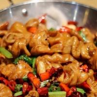 Griddle Cooked Pork Intestine With Pepper · Spicy.干锅肥肠