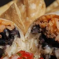 Regular Burrito · Your choice of meat, whole pinto beans, cheese, rice, cilantro, onion, mild salsa.