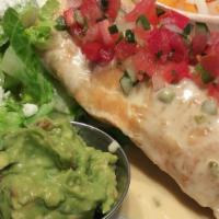 Chimichanga · Served with rice and beans