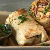 *Grilled Fish Burrito · Grilled seasonal white fish with cilantro slaw, rice, salsa fresca, our Mexican cheese blend...