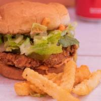 Spicy Chicken Sandwich · Spicy fried chicken breast, pickle, chipotle sauce, on a toasted bun
