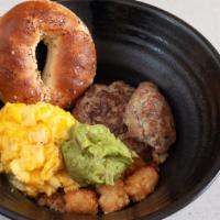 Bulk Up Bowl
 · 4 eggs, potato, turkey sausage & bacon, bagel . Add brown rice, no extra charge.