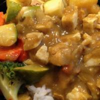 Chicken Curry Bowl · White meat, cooked with potatoes and carrots, Japanese curry paste, steamed vegetables and s...