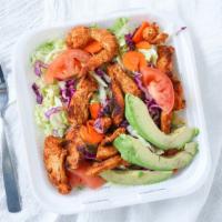 Grilled Chicken · Salads have lettuce sliced tomatoes red cabbage carrots cheese and your choice of dressing.