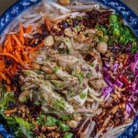 Peanut Noodles · Street noodles, roasted peanuts, poached chicken, cucumbers, bean sprouts, scallion, ginger,...
