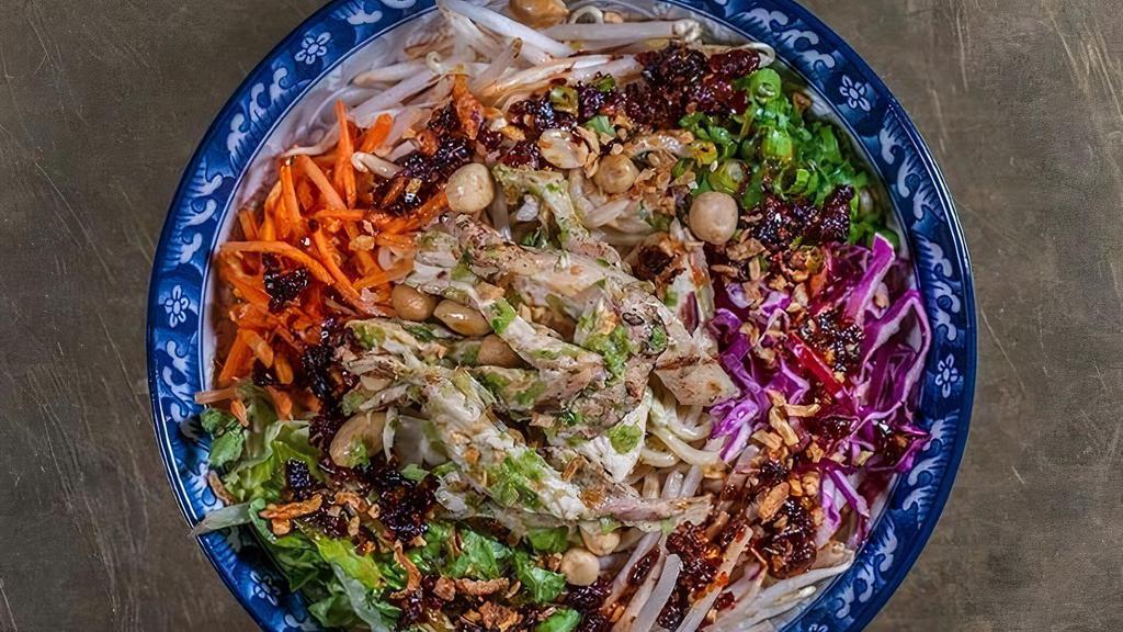 Peanut Noodles · Street noodles, roasted peanuts, poached chicken, cucumbers, bean sprouts, scallion, ginger, pickled carrots, sesame peanut dressing