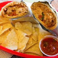 #6. Chicken Machaca · Boneless and skinless chicken simmered with tomatoes, onions, and spices rolled up with rice...