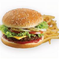 Cheese Burger Combo · 1/3 lb Ground beef patty (Turkey or Chicken patty)
American cheese
Lettuce, Tomato, Pickles,...