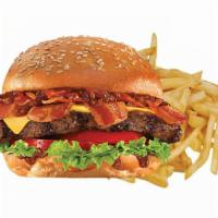 Bacon Burger Combo · 1/3 lb Ground beef patty (Turkey or Chicken patty)
Beef bacon,
American cheese
Lettuce, Toma...