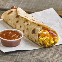 Bacon Q Taco · The Bacon Q Taco is made with signature potato & egg, refried pinto beans, shredded cheese, ...