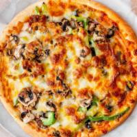 Lomeli'S Deluxe · Pepperoni, Sausage, Meatball, Mushrooms, Olives, Bell Peppers, and Onions. Made with tomato ...