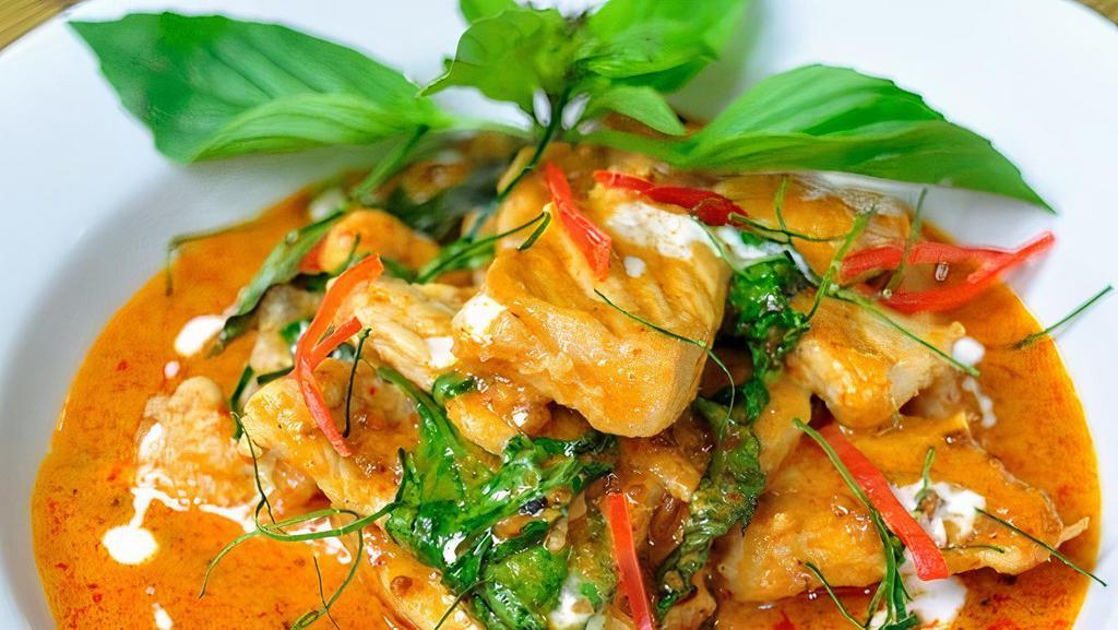 Panang Curry · adapt from Malaysian style pe-nang (city in Malaysia) a curry include creamy flavor, bell pepper ( red and green) , carrot, green bean, kaffir lime leaf