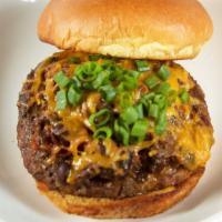 What The Chili Is That? · Half ground steak topped yo mama's chili (brisket and pulled pork chili), shredded cheddar c...