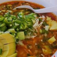 Pozole · A Must have Pozole, made with Chicken Hominy. Served everyday, ALL DAY