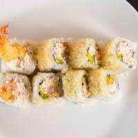 Crunch Roll · Crab meat, shrimp tempura, avocado and crunch flakes.