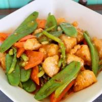 General Star'S Spicy Chicken · wok fired chicken breast in a sweet & tangy sauce, snow peas, asparagus, carrots, choice of ...