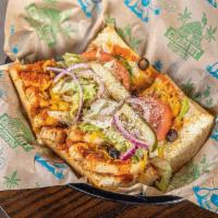 Jamaican Red (Buffalo Chicken) · Grilled chicken breast, hot sauce, jalapeno, green bell pepper, black olive, cheddar, lettuc...