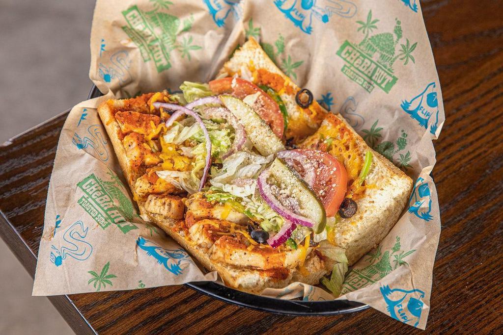 Jamaican Red (Buffalo Chicken) · Grilled chicken breast, hot sauce, jalapeno, green bell pepper, black olive, cheddar, lettuce, tomato, onion, pickle, Shake & House dressing