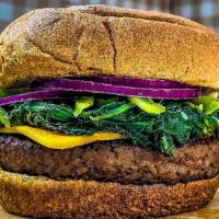 Khanburger · Our sumptuous vegan beyond Burger, with Asian style hot spicy veganaise, onions, a slice of ...