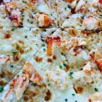 Lobster Pizza · Tomato sauce, maine lobster, drawn butter, mozzarella.