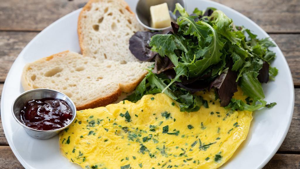 Omelettes · Served with Mixed Greens Salad & Toast