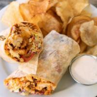 Buffalo Fried Chicken Wrap · Napa & Red Cabbage, Carrots, Cherry Tomatoes, Celery, Ranch and Homemade Buffalo Sauce & a s...
