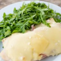 Croque Monsieur · Grilled French Ham & Gruyere with Dijon Mustard on Pain de Mie & Béchamel with Arugula Salad