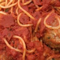 Spaghetti Meatballs · Homemade meatballs served over spaghetti in our tomato sauce.