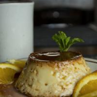 Flan · Sweetened egg custard with a caramel topping