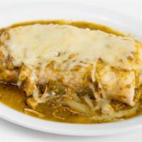 Wet Burrito · Topped with Melted Cheese & Chile Verde Sauce