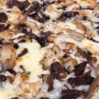 Chicken Bacon Ranch Pizza · Grilled chicken, bacon, ranch dressing, mozzarella, tomato bruschetta