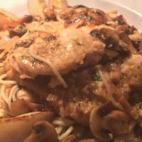 Chicken Marsala · Our select chicken breast sautéed in a marsala wine reduction with mushrooms, Italian red po...