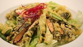 Omega 3 · Deep fried salmon with seaweed served on green salad with eel sauce, and miso aioli.