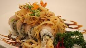 Shadow Bridge Roll · In Shrimp tempura, crab, and cucumber. Top with albacore, mustard sesame sauce, and fried on...