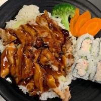 Lunch #2 Chicken Bowl With California Roll · 4pc California Roll with Chicken Bowl (Steamed white rice, Chicken teriyaki, green salad wit...