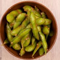 Spicy Garlic Edamame · Steamed soy beans tossed with seal salt, fresh Garlic and Sriracha sauce.