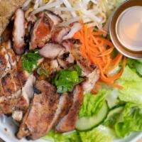 Jidori Chicken Vermicelli Salad · Grilled chicken served over cold vermicelli noodles and roasted peanuts with cucumber mint s...
