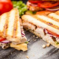 Broadway Chicken Sandwich · Delectable ciabatta bread with thick-cut chicken breast with fresh lettuce, tomato, creamy a...