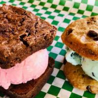 Brownie Ice Cream Sandwich · Brownie Ice Cream Sandwich, Fresh Baked Brownies and delicious Ice Cream