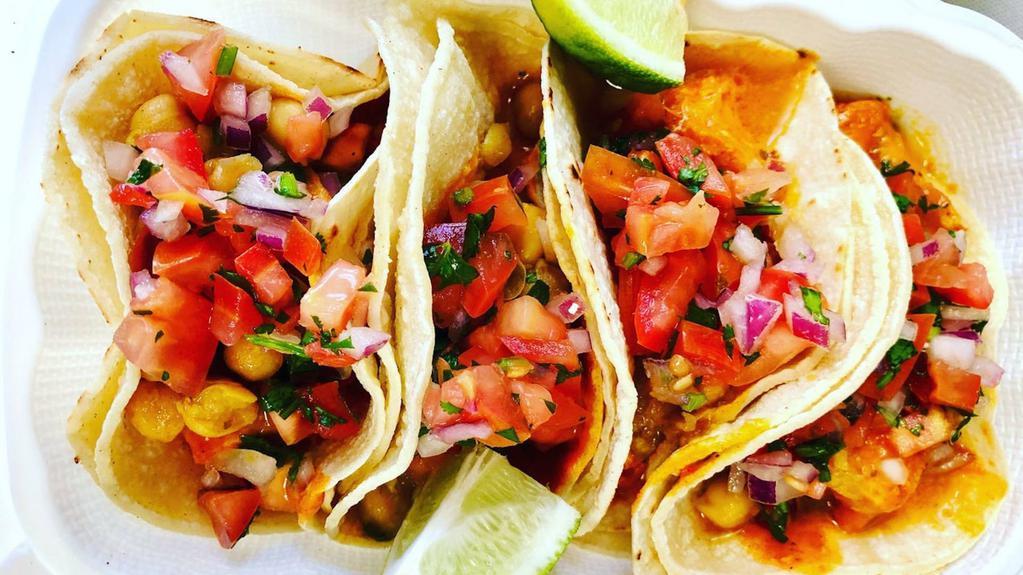 Mix And Match (2 & 2) · 4 Street Tacos of your choice with Chickpea Curry, Pico De Gallo and served on Corn Tortillas